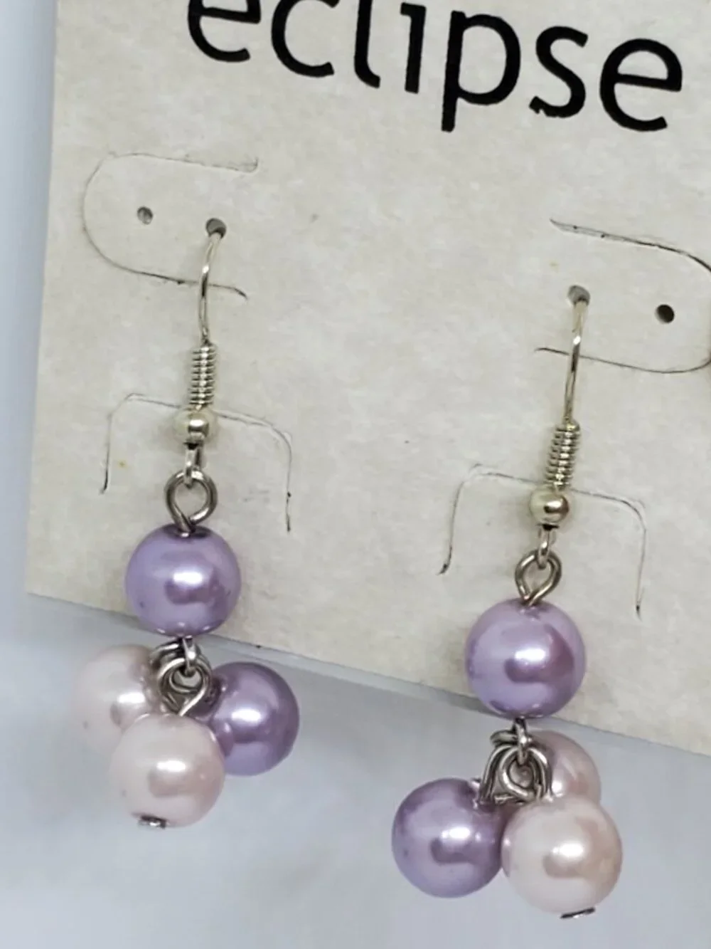 Eclipse Hint of Pink and Hint of Purple Four Pearl Dangle Earrings